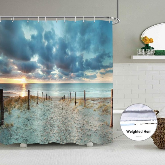 Bath Ocean Beach Shower Curtain Sundown Blue Sky Sea Poshmark